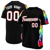 Custom Black Graffiti Pattern Personalized Multicolored Flames Print Authentic Baseball Jersey