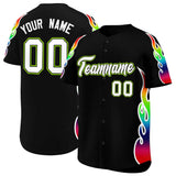 Custom Black Graffiti Pattern Personalized Multicolored Flames Print Authentic Baseball Jersey