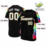Custom Black Graffiti Pattern Personalized Multicolored Flames Print Authentic Baseball Jersey