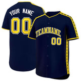 Custom Navy Gold Color Block Personalized Side Dotted Line Authentic Baseball Jersey