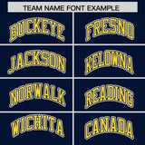 Custom Navy Gold Color Block Personalized Side Dotted Line Authentic Baseball Jersey