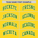 Custom Gold Kelly Green Color Block Personalized Side Dotted Line Authentic Baseball Jersey