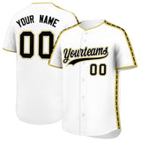 Custom White Old Gold Color Block Personalized Side Dotted Line Authentic Baseball Jersey