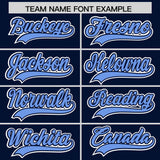 Custom Navy Light Blue Color Block Personalized Side Dotted Line Authentic Baseball Jersey