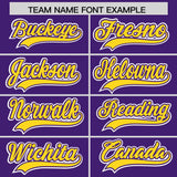Custom Purple Gold Color Block Personalized Side Dotted Line Authentic Baseball Jersey