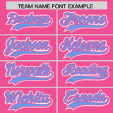 Custom Pink Light Blue Color Block Personalized Side Dotted Line Authentic Baseball Jersey