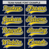 Custom Navy Gold Color Block Personalized Side Dotted Line Authentic Baseball Jersey