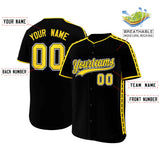 Custom Black Gold Color Block Personalized Side Dotted Line Authentic Baseball Jersey