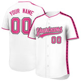 Custom White Pink Color Block Personalized Side Dotted Line Authentic Baseball Jersey
