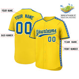 Custom Gold Royal Color Block Personalized Side Dotted Line Authentic Baseball Jersey