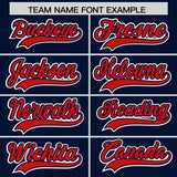 Custom Navy Red Color Block Personalized Side Dotted Line Authentic Baseball Jersey