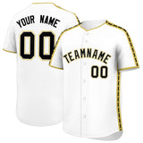 Custom White Old Gold Color Block Personalized Side Dotted Line Authentic Baseball Jersey