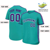 Custom Aqua Purple Color Block Personalized Side Dotted Line Authentic Baseball Jersey