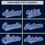 Custom Navy Light Blue Color Block Personalized Side Dotted Line Authentic Baseball Jersey