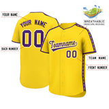 Custom Gold Purple Color Block Personalized Side Dotted Line Authentic Baseball Jersey