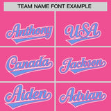 Custom Pink Light Blue Color Block Personalized Side Dotted Line Authentic Baseball Jersey