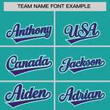 Custom Aqua Purple Color Block Personalized Side Dotted Line Authentic Baseball Jersey