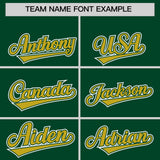 Custom Green Old Gold Color Block Personalized Side Dotted Line Authentic Baseball Jersey
