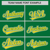 Custom Kelly Green Gold Color Block Personalized Side Dotted Line Authentic Baseball Jersey