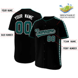 Custom Black Midnight Green Color Block Personalized Side Dotted Line Authentic Baseball Jersey