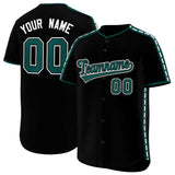 Custom Black Midnight Green Color Block Personalized Side Dotted Line Authentic Baseball Jersey