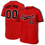 Custom Red Black Color Block Personalized Side Dotted Line Authentic Baseball Jersey