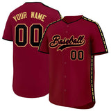 Custom Crimson Black Color Block Personalized Side Dotted Line Authentic Baseball Jersey