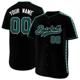 Custom Black Midnight Green Color Block Personalized Side Dotted Line Authentic Baseball Jersey