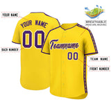 Custom Gold Purple Color Block Personalized Side Dotted Line Authentic Baseball Jersey