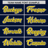 Custom Navy Gold Color Block Personalized Side Dotted Line Authentic Baseball Jersey