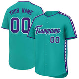 Custom Aqua Purple Color Block Personalized Side Dotted Line Authentic Baseball Jersey