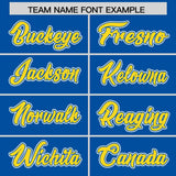 Custom Royal Gold Color Block Personalized Side Dotted Line Authentic Baseball Jersey