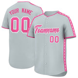 Custom Silver Pink Color Block Personalized Side Dotted Line Authentic Baseball Jersey