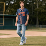 Custom Midnight Blue Personalized Denim Baseball Jersey For Men Women Boy