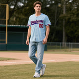 Custom Powder Blue Personalized Denim Baseball Jersey For Men Women Boy