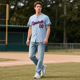 Custom Powder Blue Personalized Denim Baseball Jersey For Men Women Boy