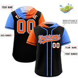 Custom Black Orange and Powder Blue Split Fashion Raglan Sleeves Authentic Baseball Hoodie Jersey