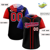 Custom Black Royal and Red Split Fashion Raglan Sleeves Authentic Baseball Hoodie Jersey
