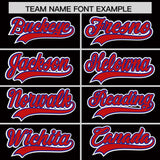 Custom Black Royal and Red Split Fashion Raglan Sleeves Authentic Baseball Hoodie Jersey