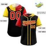 Custom Black Red and Gold Split Fashion Raglan Sleeves Authentic Baseball Hoodie Jersey
