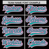 Custom Black Aqua and Pink Split Fashion Raglan Sleeves Authentic Baseball Hoodie Jersey