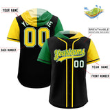 Custom Black Kelly Green and Gold Split Fashion Raglan Sleeves Authentic Baseball Hoodie Jersey