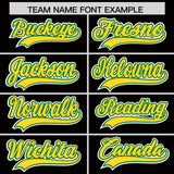 Custom Black Kelly Green and Gold Split Fashion Raglan Sleeves Authentic Baseball Hoodie Jersey