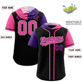 Custom Black Purple and Pink Split Fashion Raglan Sleeves Authentic Baseball Hoodie Jersey