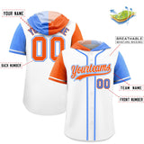 Custom White Orange and Powder Blue Split Fashion Raglan Sleeves Authentic Baseball Hoodie Jersey