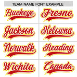 Custom White Red and Gold Split Fashion Raglan Sleeves Authentic Baseball Hoodie Jersey