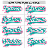 Custom White Aqua and Pink Split Fashion Raglan Sleeves Authentic Baseball Hoodie Jersey