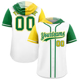 Custom White Gold and Kelly Green Split Fashion Raglan Sleeves Authentic Baseball Hoodie Jersey
