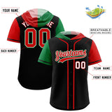 Custom Black Kelly Green and Red Split Fashion Raglan Sleeves Authentic Baseball Hoodie Jersey