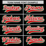 Custom Black Kelly Green and Red Split Fashion Raglan Sleeves Authentic Baseball Hoodie Jersey